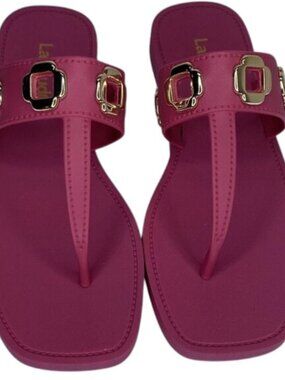 NEW LARROUDE Womens Sandals Jelly Pink Size 6/7 Milan Thong Squared Toe Slip-On